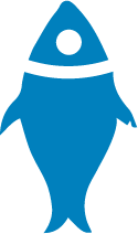 logo d"un poisson bleu en mode portrait