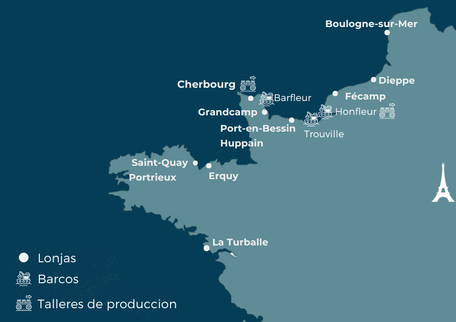 Establecimiento de barcos pesqueros, subastas y talleres de producción en Viviers du Cap.